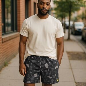 All in Motion Cream and Black Athletic Shorts for Versatile Performance